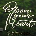 Neon Lamps Combination With Open Your Heart Lettering And Green Leafy Background