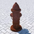 Rusty Red Fire Hydrant Fire Safety Equipment On Brick Pavement With Chains 3d model