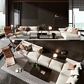 Modern Living Room Interior With Sofa Coffee Table Set Decorative Pillows And Floor Lamps