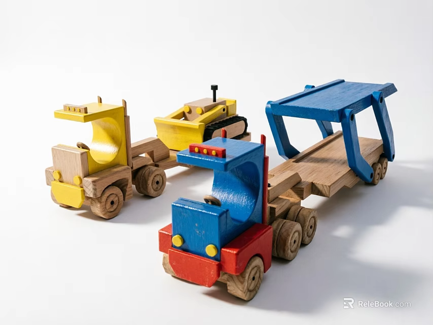 Colorful Wooden Electric Toy Construction Trucks And Trailers For Kids 3d model 