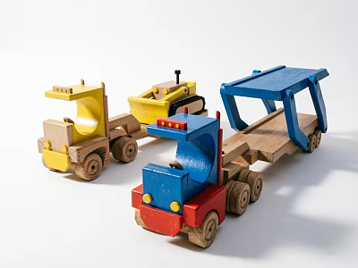 Colorful Wooden Electric Toy Construction Trucks And Trailers For Kids 3d model
