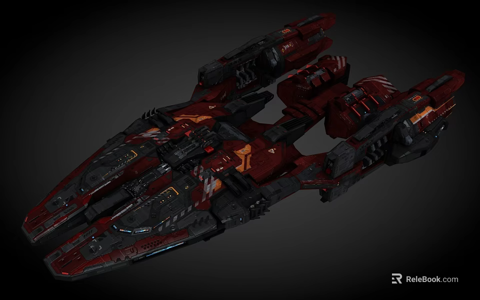 Red Black Sci Fi Spaceship Design With Armored Thrusters And Cosmic Exploration 3d model