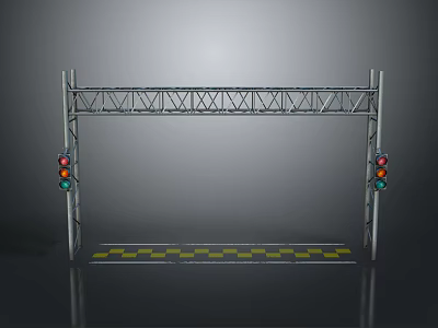 Metal Truss Frame Structure With Traffic Lights And Checkerboard Base 3d model