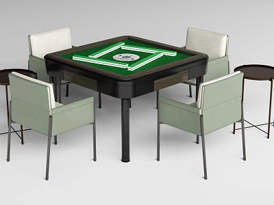 Modern Square Entertainment Table With Green Mahjong Layout And Four Comfortable Chairs 3d model