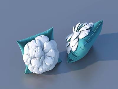 Soft Blue Decorative Pillows With White Floral Design For Home Use 3d model