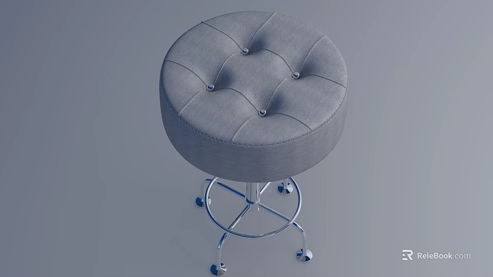 Gray Fabric Tufted Sofa Stool With Metal Frame And Rolling Casters 3d model 