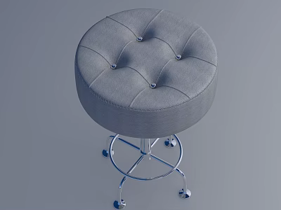 Gray Fabric Tufted Sofa Stool With Metal Frame And Rolling Casters 3d model