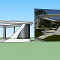 Modern Pergola With Unique Geometric Structure In Outdoor Garden Greenery Area