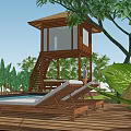 Modern log cabin viewing platform structure 3d model