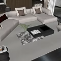 Modern Light Colored Sofa And Coffee Table Set With Cushions Bookshelf And Floor Lamp