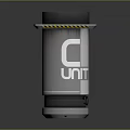 Gray Cylindrical Washbasin With Black Top Yellow Black Warning Stripes And C UNIT Logo