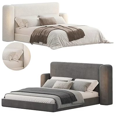 Modern Double Bed Design With Light and Gray Headboards Decorative Pillows and Blankets 3d model
