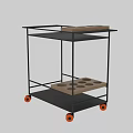 Mobile Three Tier Storage Shelf With Wooden Trays And Orange Wheels