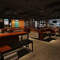Modern Snoemaker Shoe Store Counter In Mall With Glass Frontage And Displayed Shoes