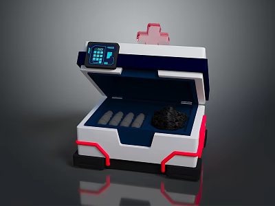 Medical Device With Red Cross Display Screen Open Compartment And Test Tubes For Sample Testing 3d model