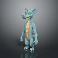 Game Movie Character Blue Dragon 3D Model With Green Eyes And Yellow Belly Standing Pose