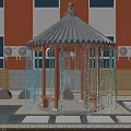Traditional Garden Pavilion With Gray Tiled Roof And Blue Hanging Chains By Orange Building