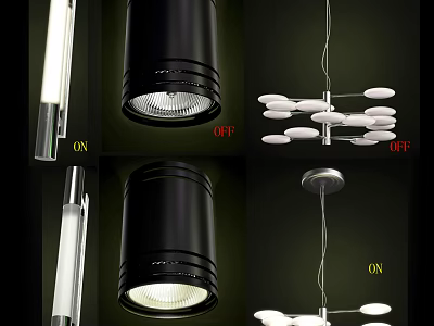 Modern Lighting Combinations With Ceiling Lights And Pendant Fixtures In ON OFF Modes 3d model
