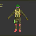 Man In Tactical Gear With Green Vest Camouflage Pants Helmet And Gloves Standing