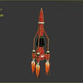 Red Rocket 3D Model With Flames And Detailed Thruster Design Elements