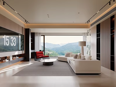 Modern Living Dining Room Interior With Large Window Mountain View And White Sofa 3d model
