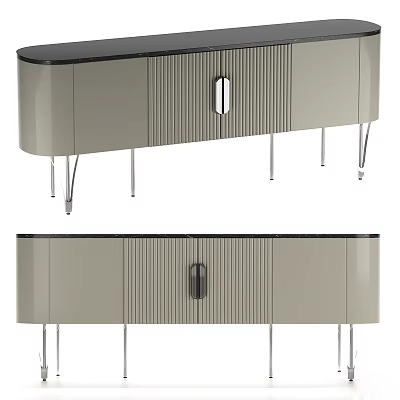 Modern Light Gray Sideboard With Striped Panels And Slim Metal Legs 3d model
