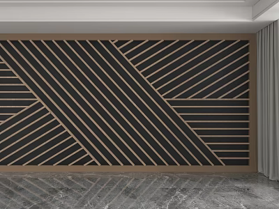 Geometric Patterned Accent Wall Design With Black And Gold Stripes And Wooden Frame 3d model