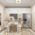 Elegant Dining and Living Room Interior Design With White Cabinets Dining Table And Chandelier