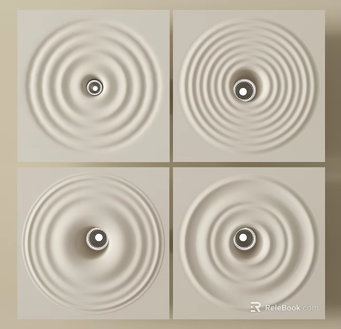 Four White Water Ripple Pattern Panel Lights With Central Light Source 3d model