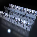 Modern Art Installation With Geometric White Panels And Display Screens