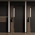 Modern Security Doors With Black Brown Wooden Frames And Electronic Locks Design 3d model