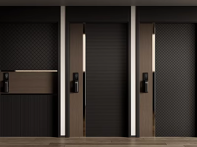 Modern Security Doors With Black Brown Wooden Frames And Electronic Locks Design 3d model