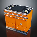 Orange Freestanding Kitchen Stove With Multiple Burners Storage Drawers And Stainless Steel Trim