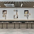 Contemporary Restaurant Kitchen Interior With Long Tables Seats Decorative Paintings And Wooden Ceiling