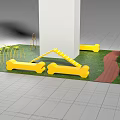 Interactive Yellow Pet Toys Playground With Grass Slide Ring And Tunnel Structures 3d model