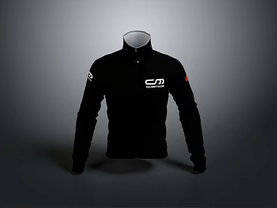Black Zip Up Jacket With CR Logo And Sleeve Emblems For Daily Wear 3d model