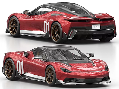 Two Red Sports Cars With 01 Number Decal And Sleek Aerodynamic Design 3d model