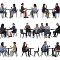 People Sitting At Round Tables With Modern Chairs Having Casual Conversations In Contemporary Space