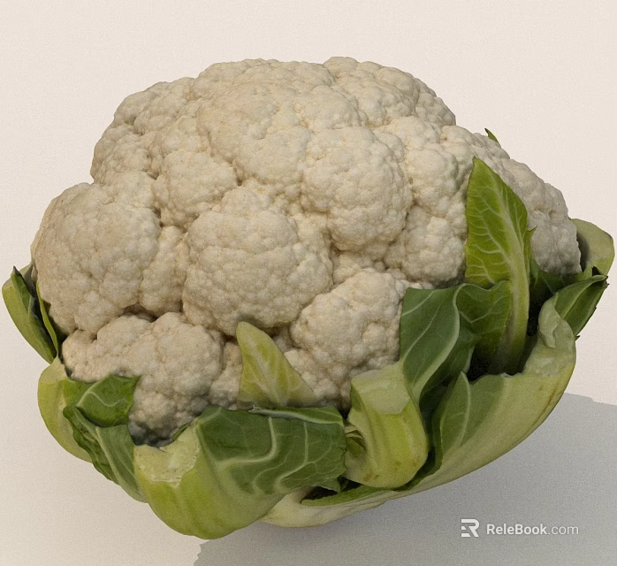 Fresh White Cauliflower Head With Green Outer Leaves And Natural Freshness 3d model 