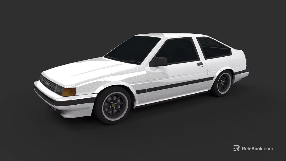 White Two Door Vintage Car With Black Stripes And Sporty Wheels 3d model 