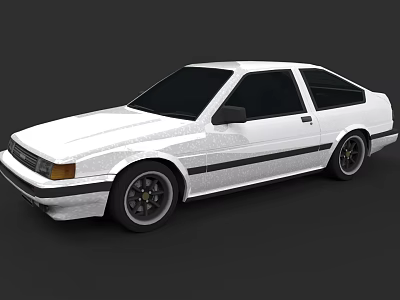 White Two Door Vintage Car With Black Stripes And Sporty Wheels 3d model