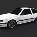 White Two Door Vintage Car With Black Stripes And Sporty Wheels
