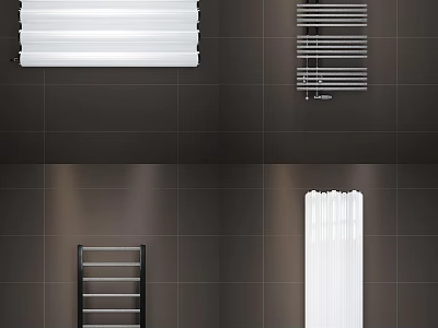 Various Modern Radiator Designs Installed On Dark Tile Bathroom Wall 3d model