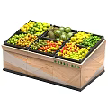 Wooden Fresh Box Display Case with Assorted Fresh Fruits Lemons Watermelons and Grapes