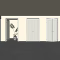 White Double Doors Interior With Golden Handles Light Colored Wall Gray Floor And Green Plant