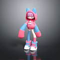 Cute 3D Cartoon Game Character With Pink Hoodie Blue Ears Pink Gloves And Shoes