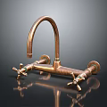 Vintage Copper Faucet With Curved Spout And Cross Handles Design