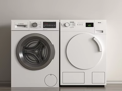 Two Modern White Washing Machines With Transparent And White Front Doors 3d model
