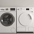 Two Modern White Washing Machines With Transparent And White Front Doors