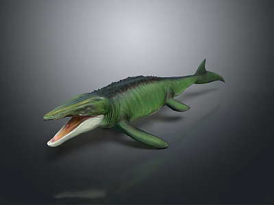 Prehistoric Marine Reptile Model With Green Body Open Mouth And Fins 3d model
